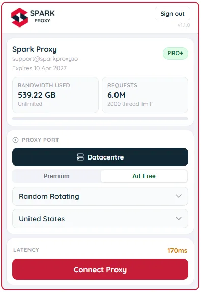 Dashboard - SparkProxy Browser Extension